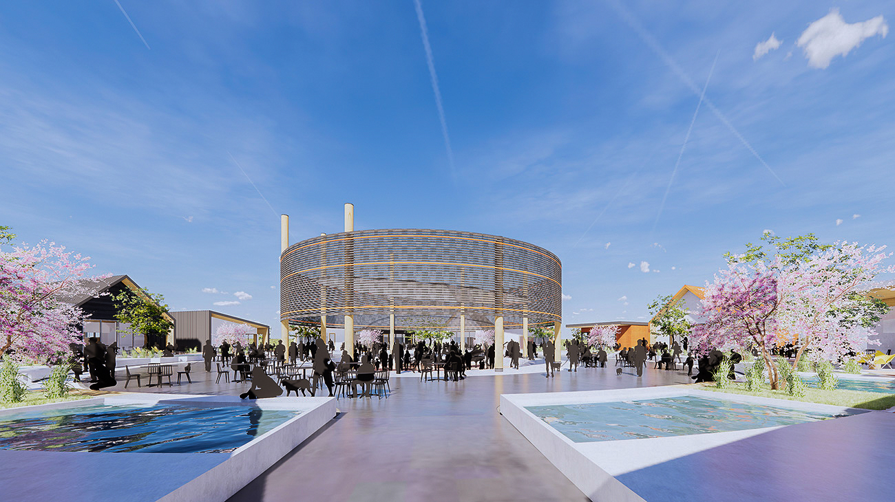 Rendering of the amphitheater in the centre of District Wine Village